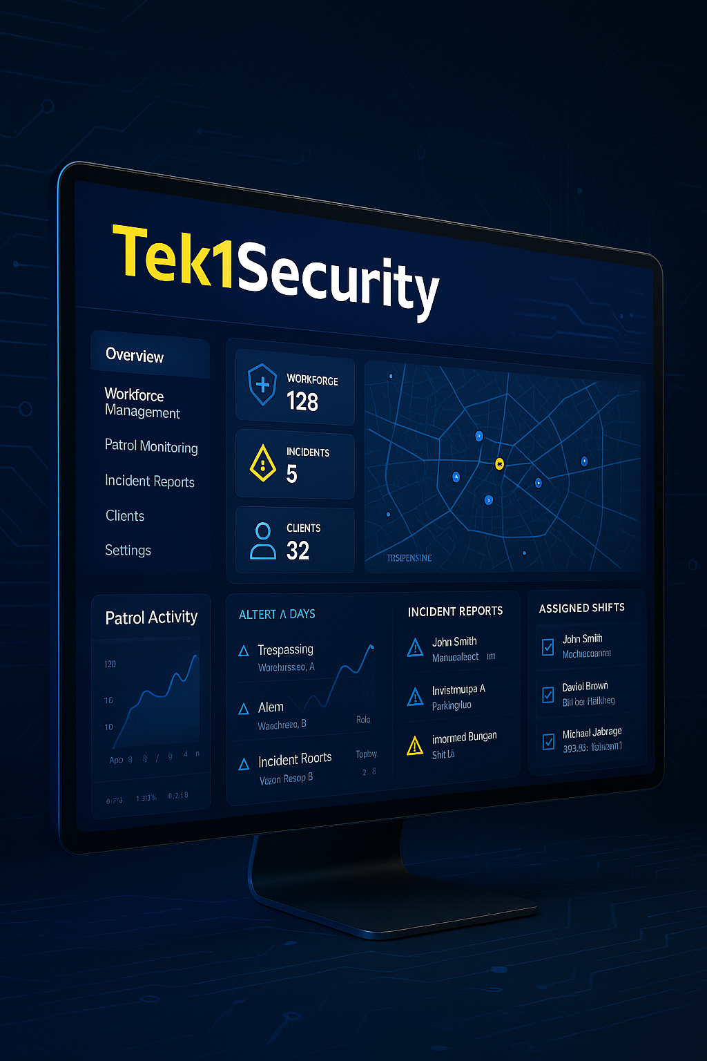 TEK1SECURITY Mobile App Interface Screenshot